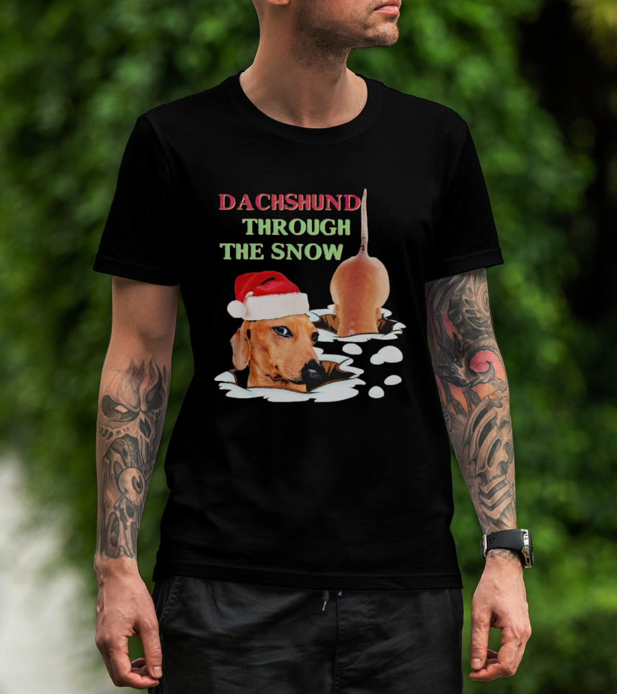 Dachshund Through The Snow Santa Hat Dog And Snow Bubbles T-Shirt