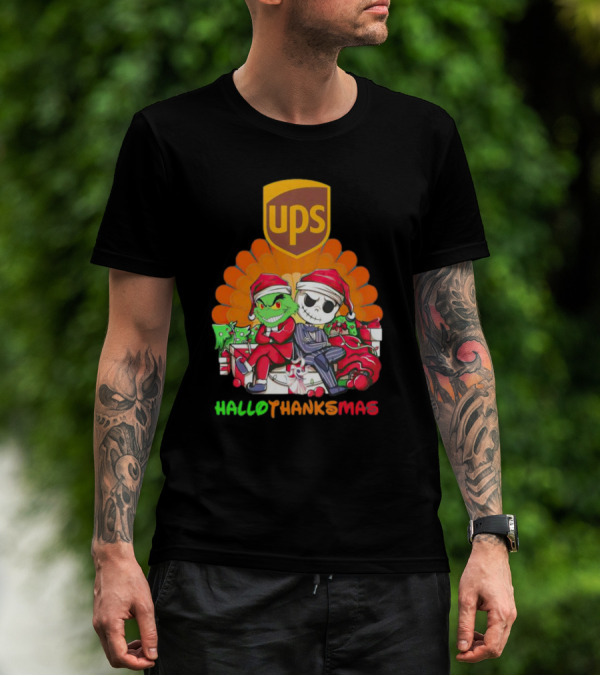 Grinch Jack Skellington Ups HalloThanksMas T-Shirt
