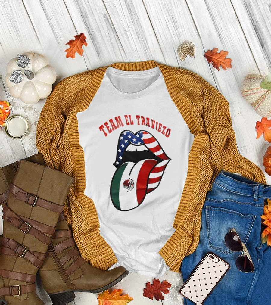 Team El Traviezo American Flag Lips Mexican Flag Tongue T-Shirt