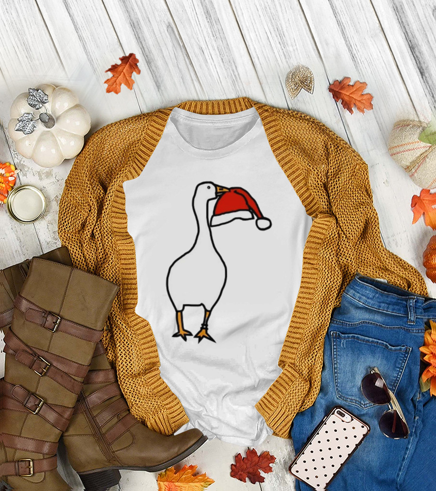 Happy Merry Christmas Santa Hat White Goose Steals T-Shirt