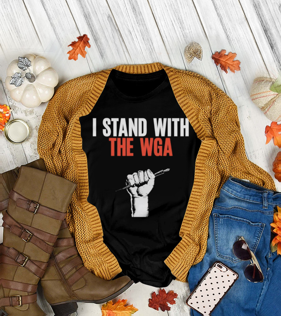 I Stand with WGA Logo Graphic Wrath Fist artwork Tshirt Battle Writer Usa Harvard Union Caru T-Shirt