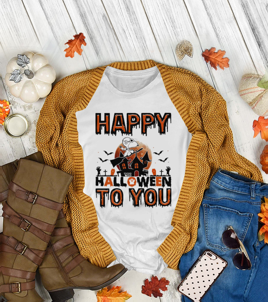 Happy Halloween to You Snoopy Haunted House Moon Bats T-Shirt