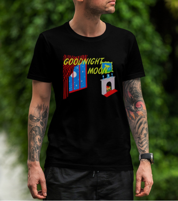 GOODNIGHT MOON Window Night Scene With Fireplace Moon Stars T-Shirt