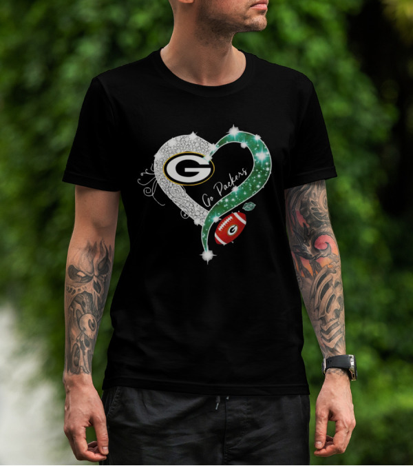Green Bay Packers Heart Go Packers Diamond Blink Football T-Shirt