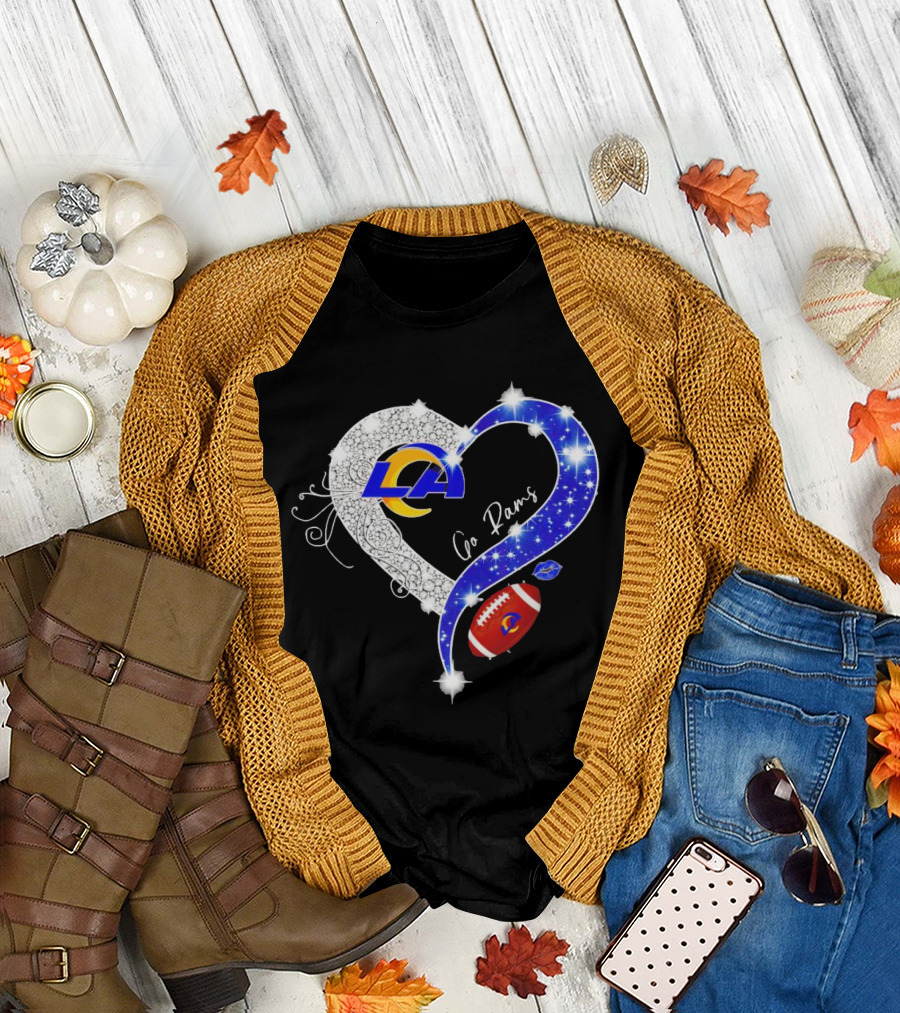Los Angeles Rams Heart Go Rams Diamond Sparkle Football T-Shirt