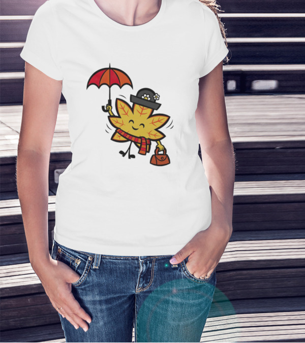 Mary Autumn Leaf With Umbrella And Bag T-Shirt