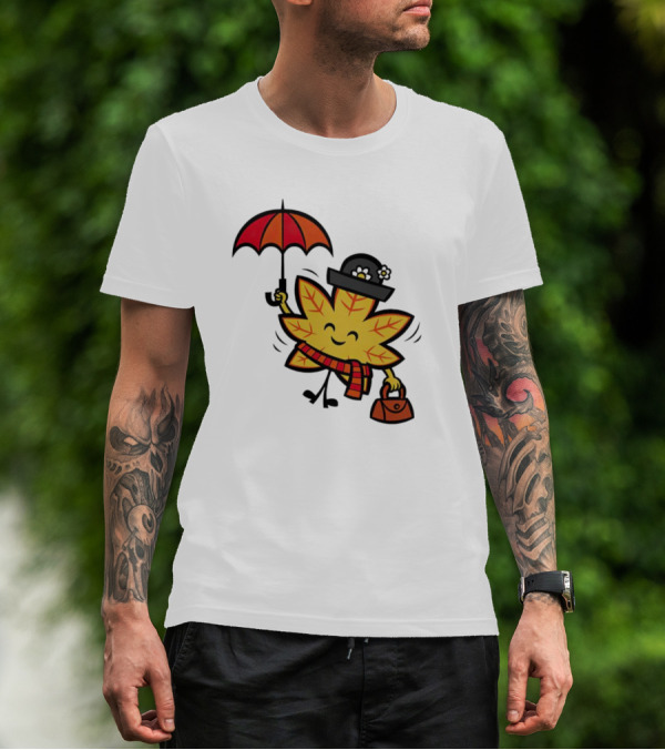 Mary Autumn Leaf With Umbrella And Bag T-Shirt
