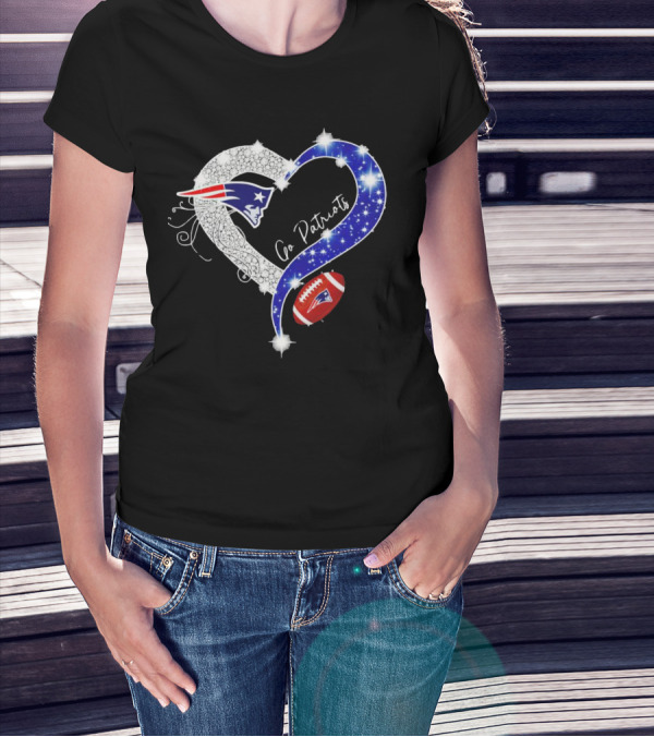 New England Patriots Go Patriots Diamond Heart Football T-Shirt