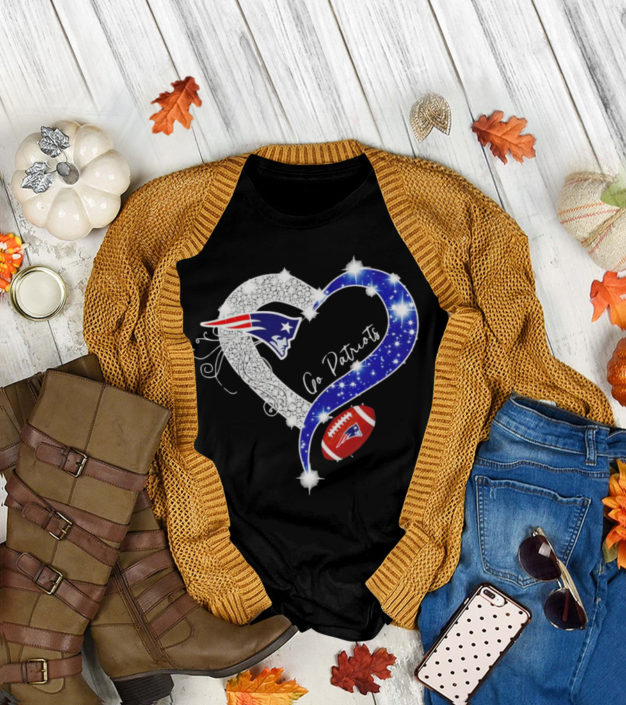 New England Patriots Go Patriots Diamond Heart Football T-Shirt