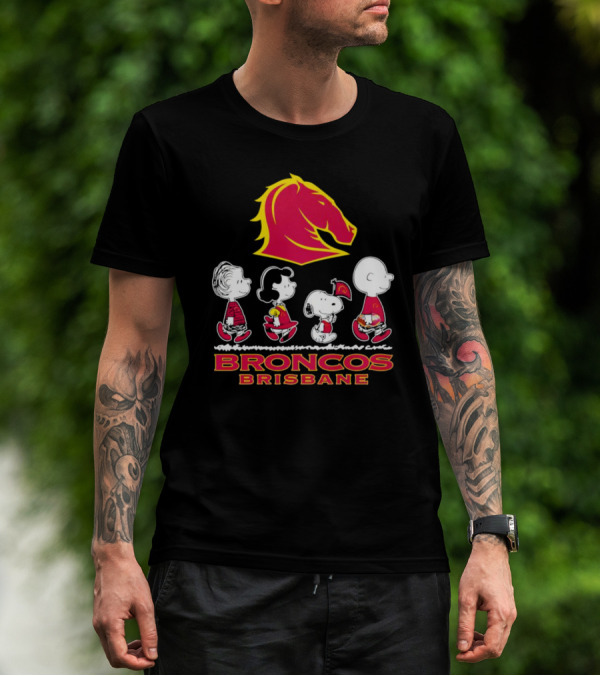 Broncos Brisbane Peanuts Characters Walking Under Horse T-Shirt