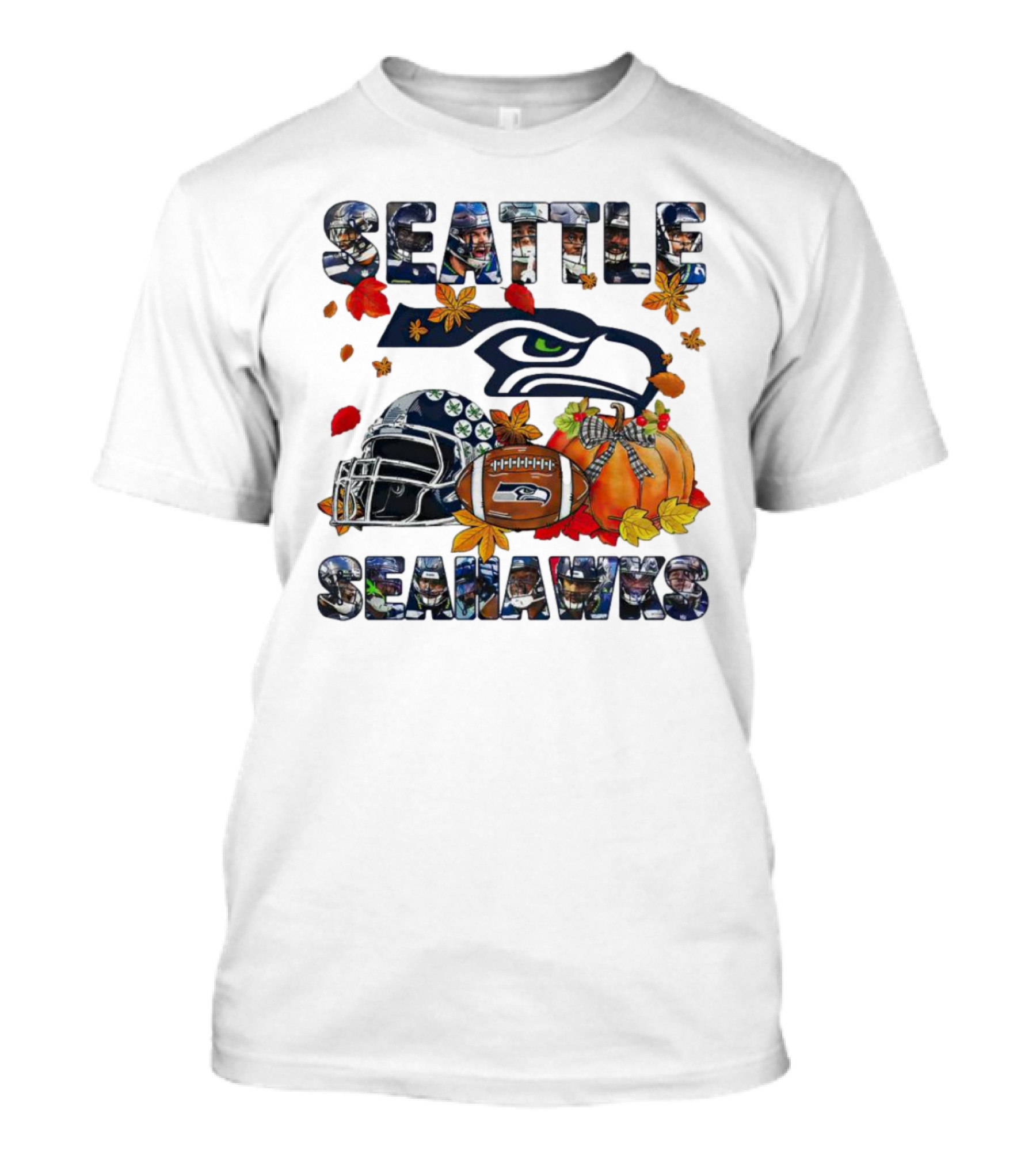 Seattle Seahawks Autumn Leaf Helmet Football Pumpkin T-Shirt