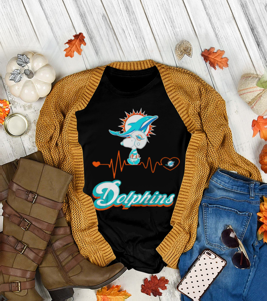 Snoopy Dolphins Heartbeat Miami Dolphins T-Shirt