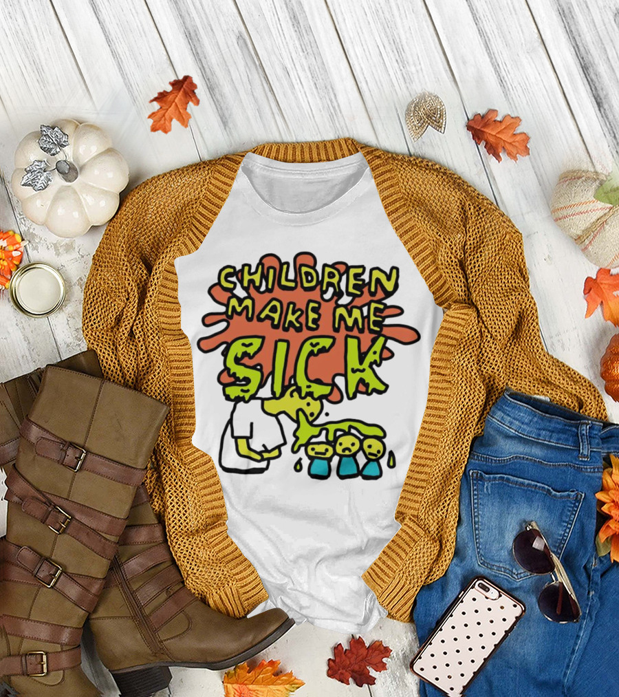 Children Make Me Sick Cartoon Vomiting Colorful Splatter T-Shirt
