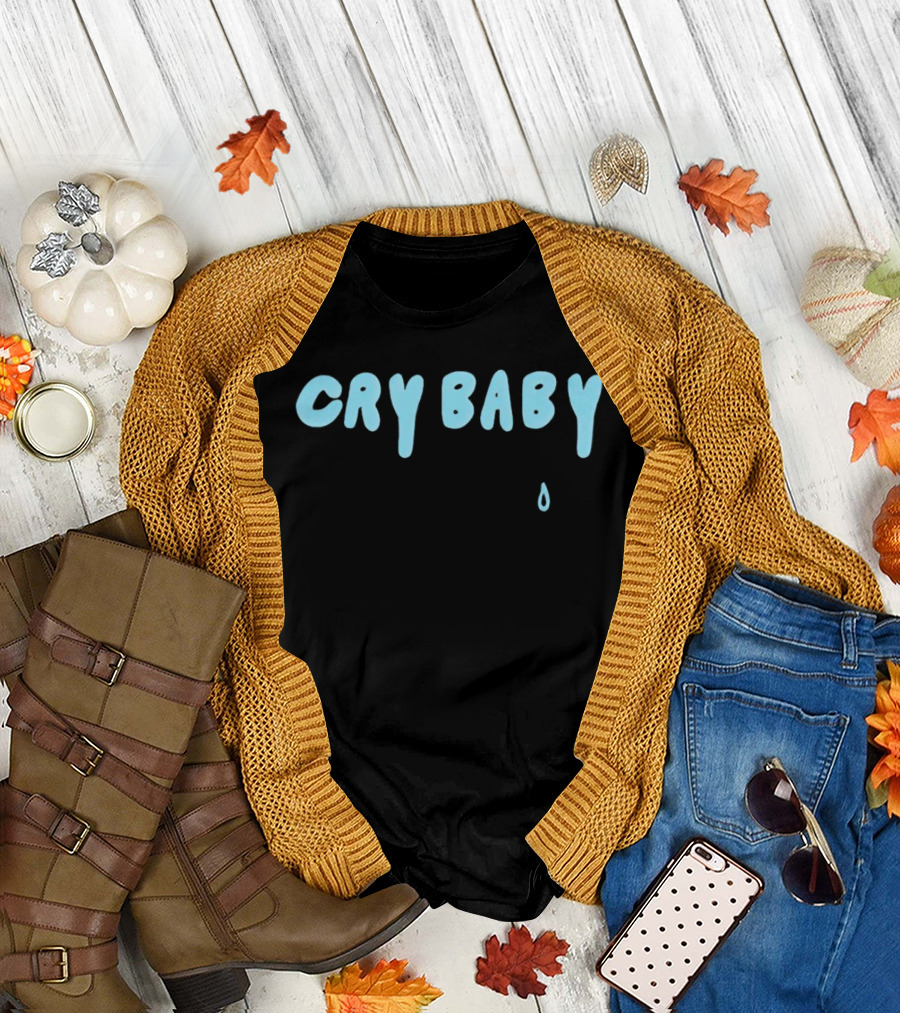 Renee Rapp Cry Baby Blue Text with Teardrop T-Shirt