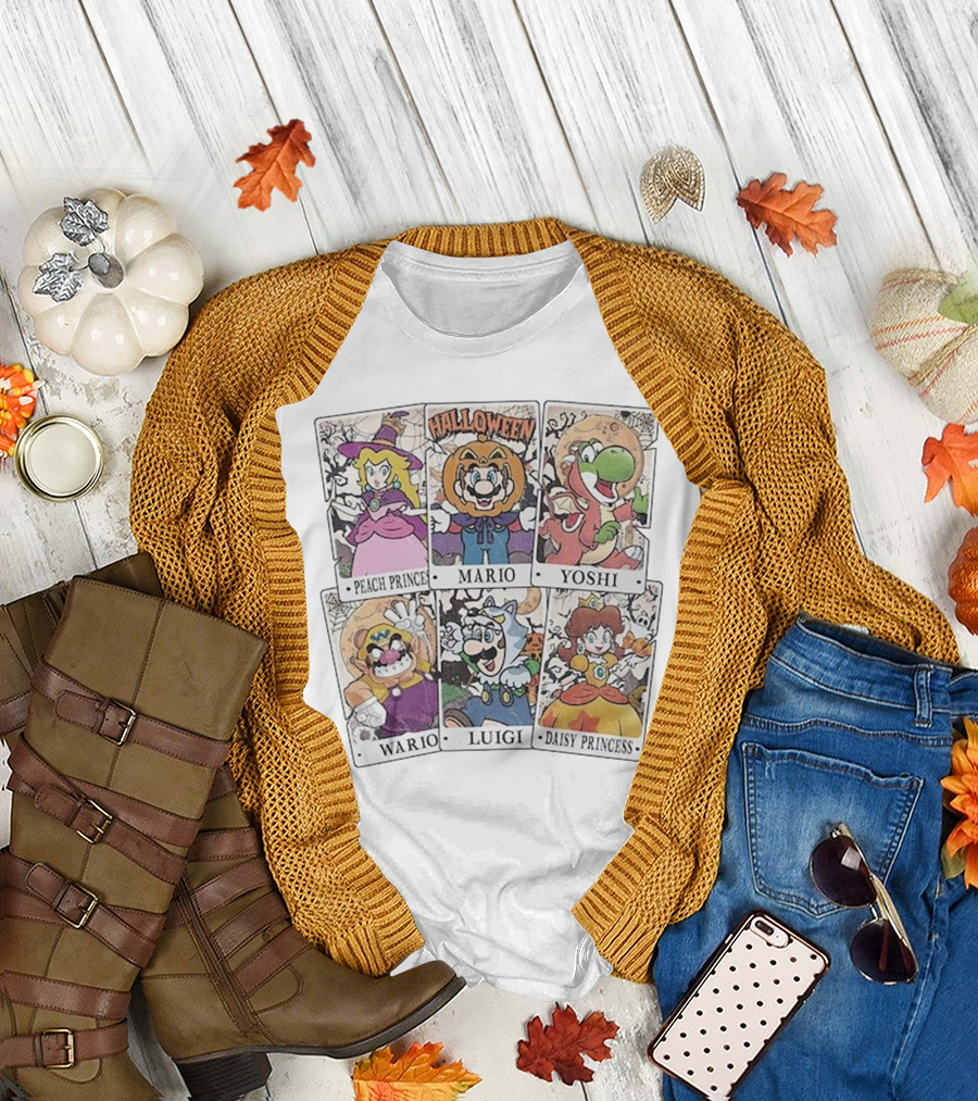 Halloween Super Mario Tarot Cards Peach Luigi Yoshi Wario Daisy T-Shirt