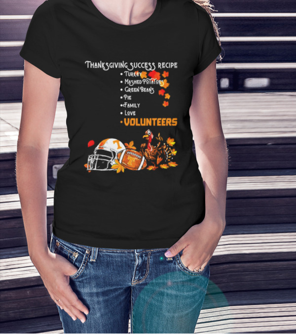 Thanksgiving Success Recipe Turkey Volunteers Football Helmet Tennessee T-Shirt