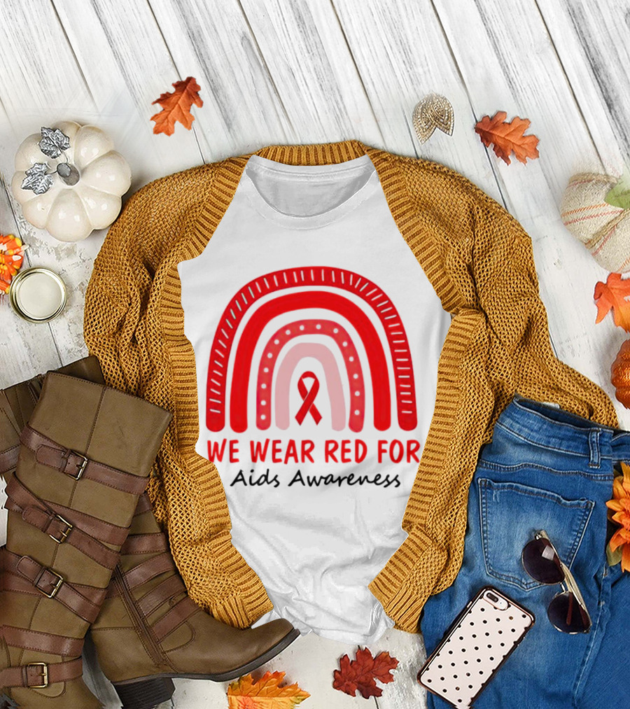 We Wear Red for AIDS Awareness Red Ribbon T-Shirt