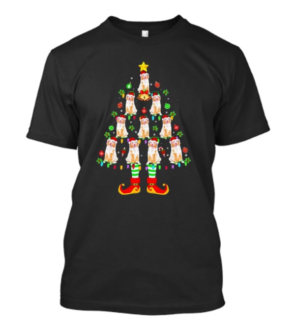 Australian Shepherd Dog Christmas Tree With Santa Hats And Holiday Ornaments T-Shirt