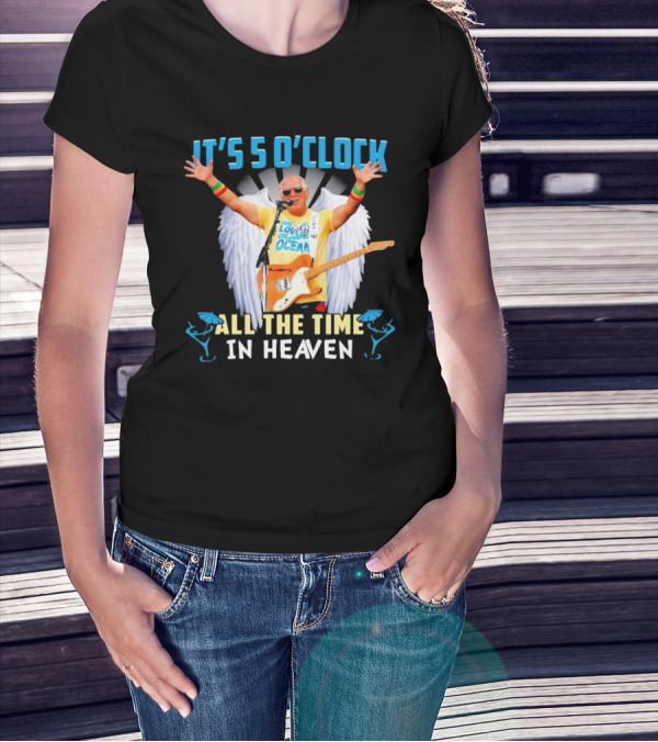 It's 5 O'Clock All The Time In Heaven Jimmy Buffett Wings Guitar Ocean T-Shirt
