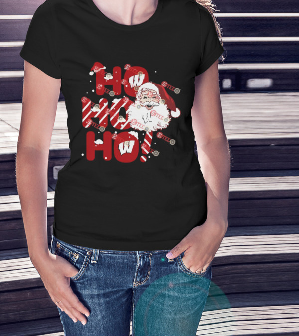 Wisconsin Badgers Santa Claus Ho Ho Ho Christmas Holiday Cheer T-Shirt