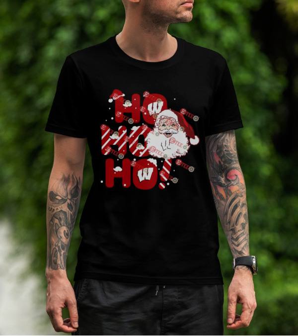 Wisconsin Badgers Santa Claus Ho Ho Ho Christmas Holiday Cheer T-Shirt