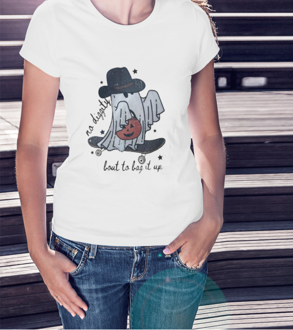 Boo Ghost No Diggity Bout To Bag It Up Halloween Pumpkin Hat T-Shirt