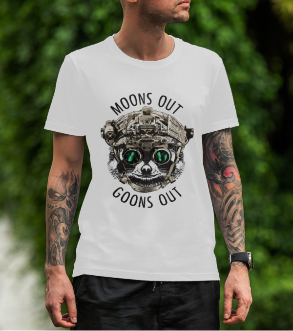 Moons Out Goons Out Raccoon With Tactical Gear T-Shirt