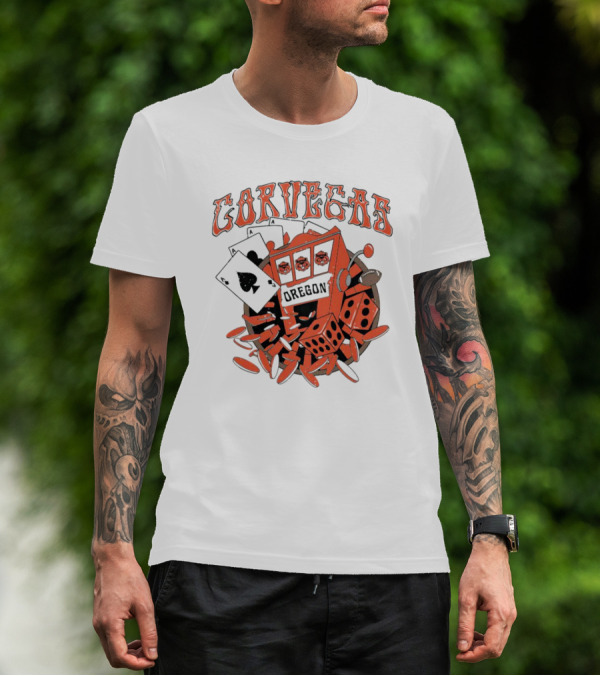 Corvegas Oregon OS Slot Machine Dice Cards Football Elements T-Shirt