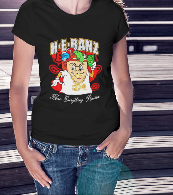 H-E-Banz Here Everything Bussin Cartoon Character With Chains And Accessories T-Shirt