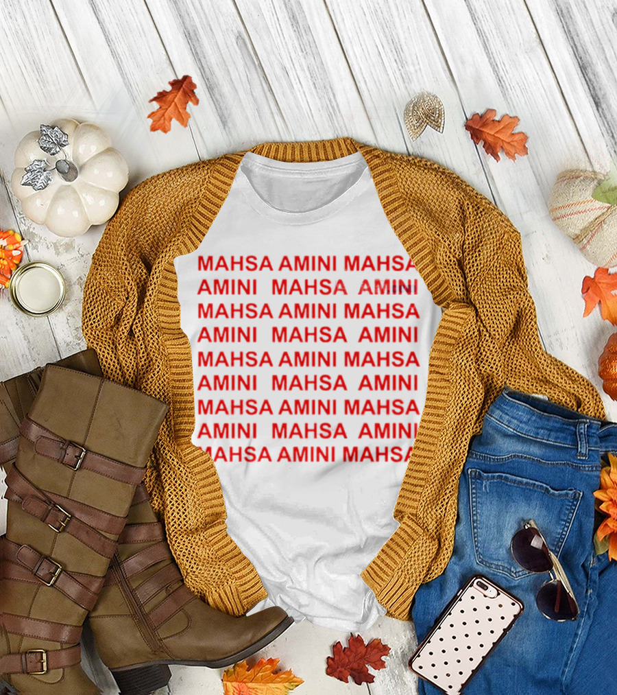 Mahsa Amini Red Repeated Text T-Shirt