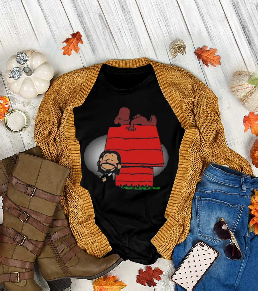 John Wick and Snoopy on Red Doghouse Crossover T-Shirt