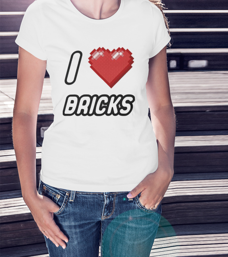 I Heart Bricks With Pixelated Red Heart T-Shirt