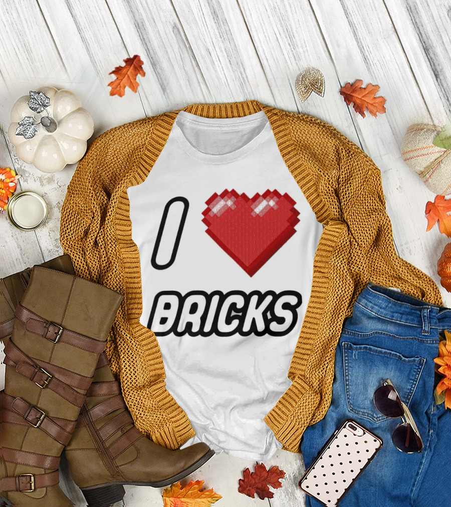 I Heart Bricks with Pixelated Red Heart T-Shirt