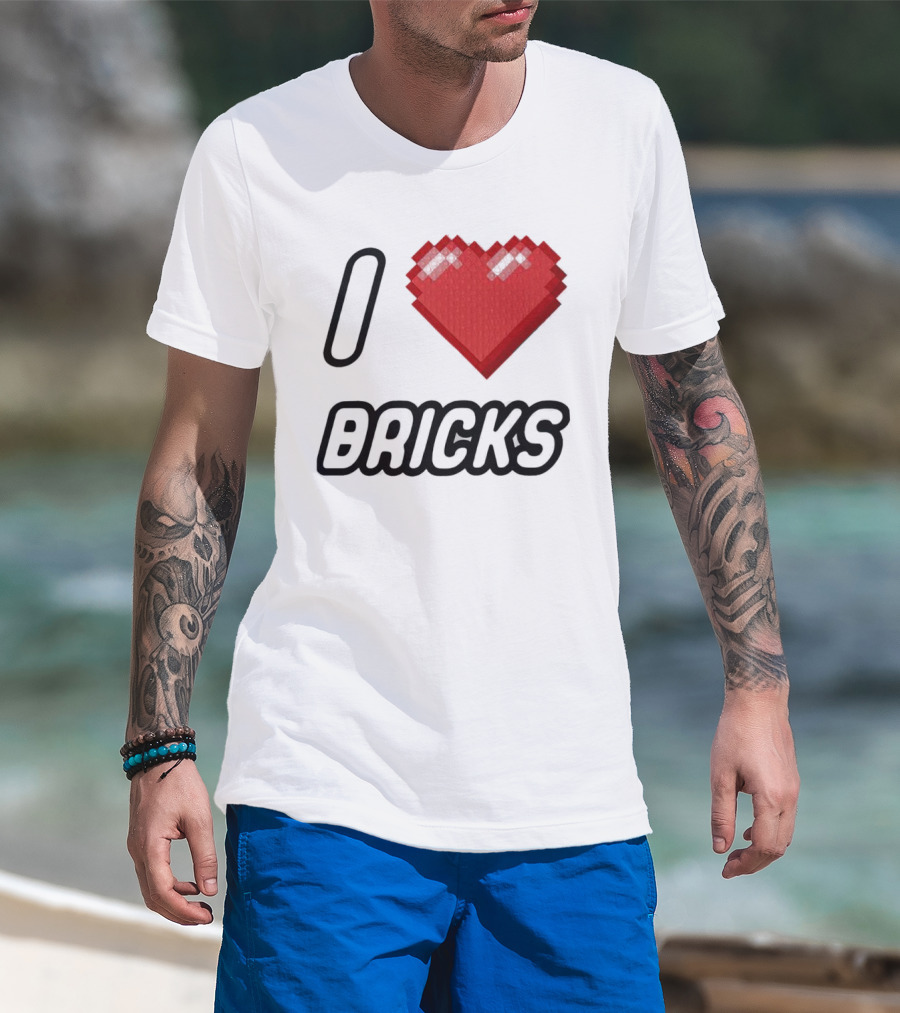 I Heart Bricks With Pixelated Red Heart T-Shirt
