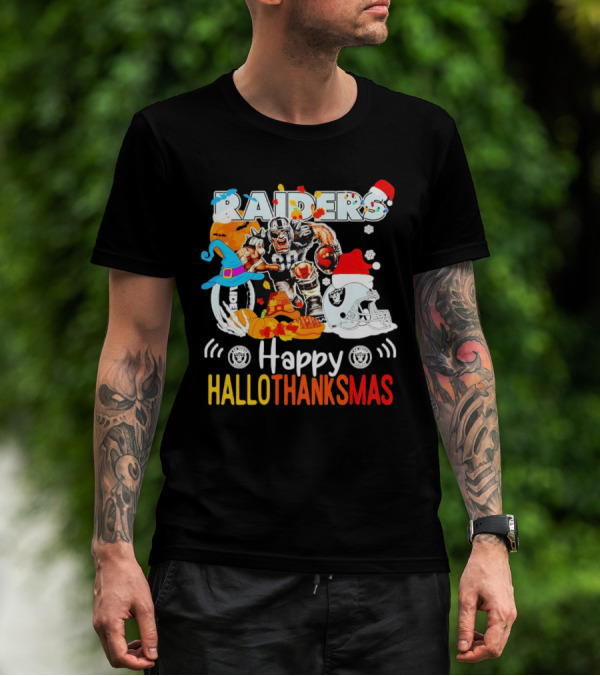 Las Vegas Raiders Happy Hallothanksmas Mascot Festive T-Shirt