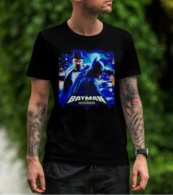 Batman And Heisenberg Walter White Cartoon Duo In Gotham City T-Shirt