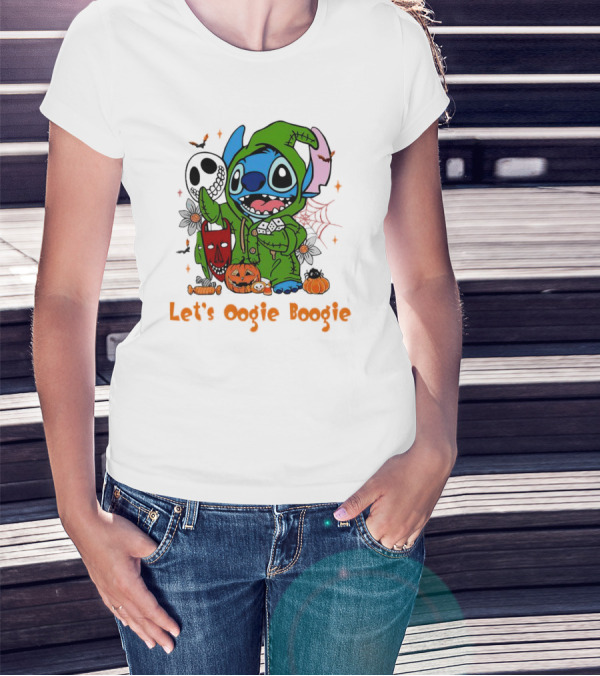 Stitch Let's Oogie Boogie Halloween Pumpkins And Masks T-Shirt