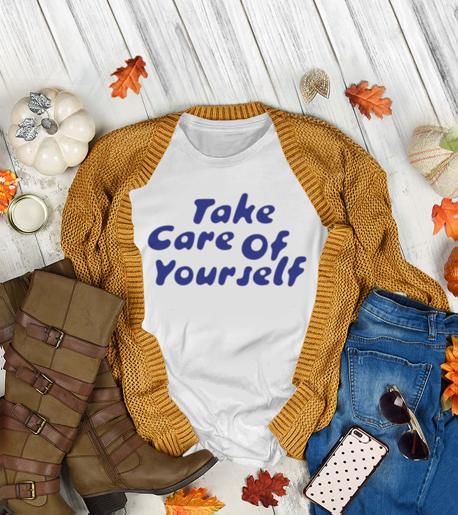 Take Care Of Yourself Retro Blue Text T-Shirt