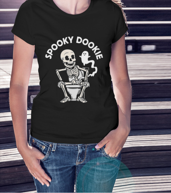 Spooky Dookie Skeleton And Ghost On Toilet T-Shirt