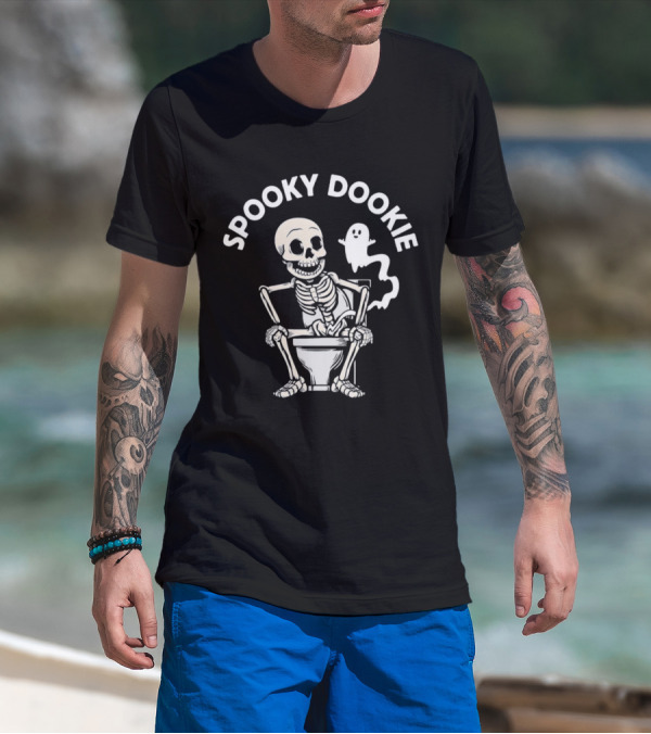 Spooky Dookie Skeleton And Ghost On Toilet T-Shirt