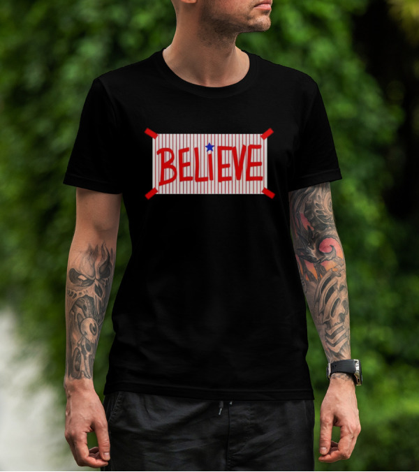 Philadelphia Phillies Believe Star Red Stripes T-Shirt