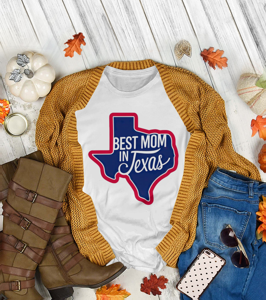 Best Mom in Texas State Shape with Red Border T-Shirt