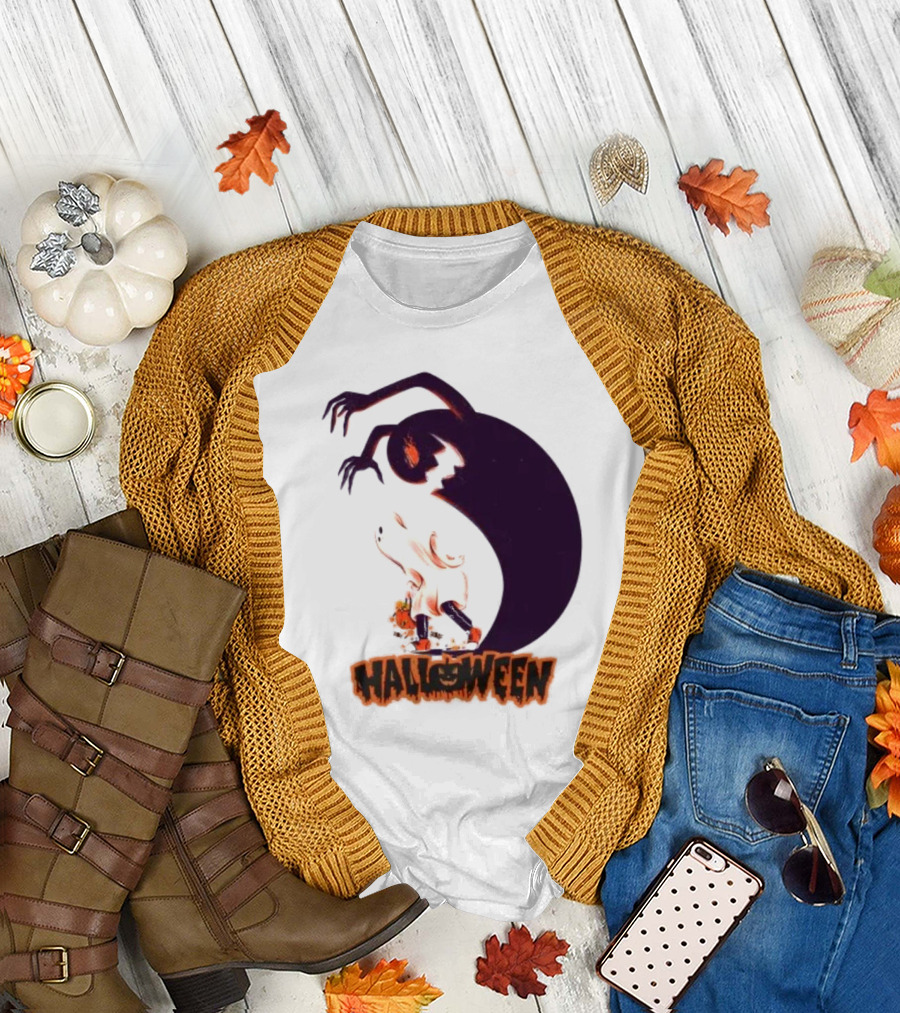 Happy Halloween Spooky Shadow Ghost with Pumpkin T-Shirt