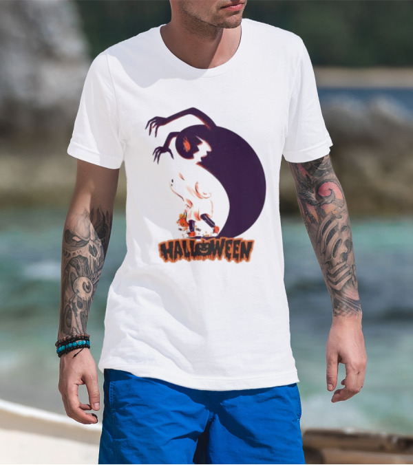 Happy Halloween Spooky Shadow Ghost With Pumpkin T-Shirt