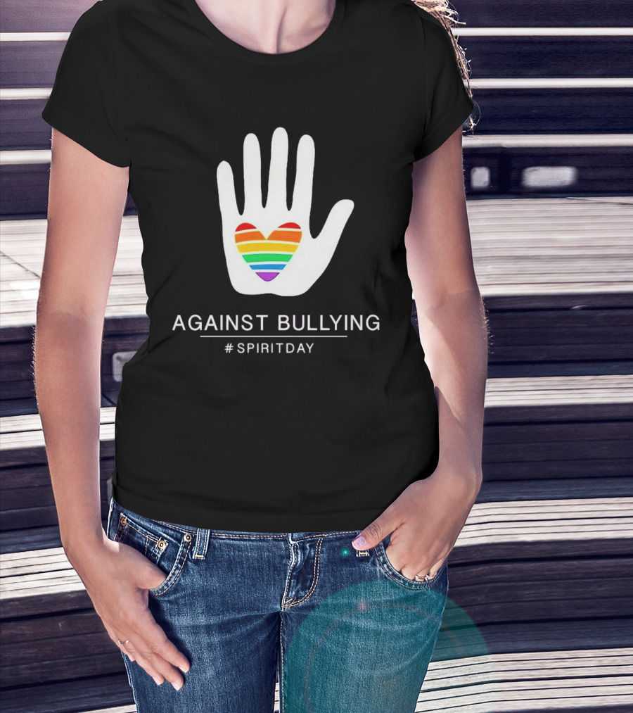 Against Bullying Rainbow Heart Hand Spirit Day T-Shirt