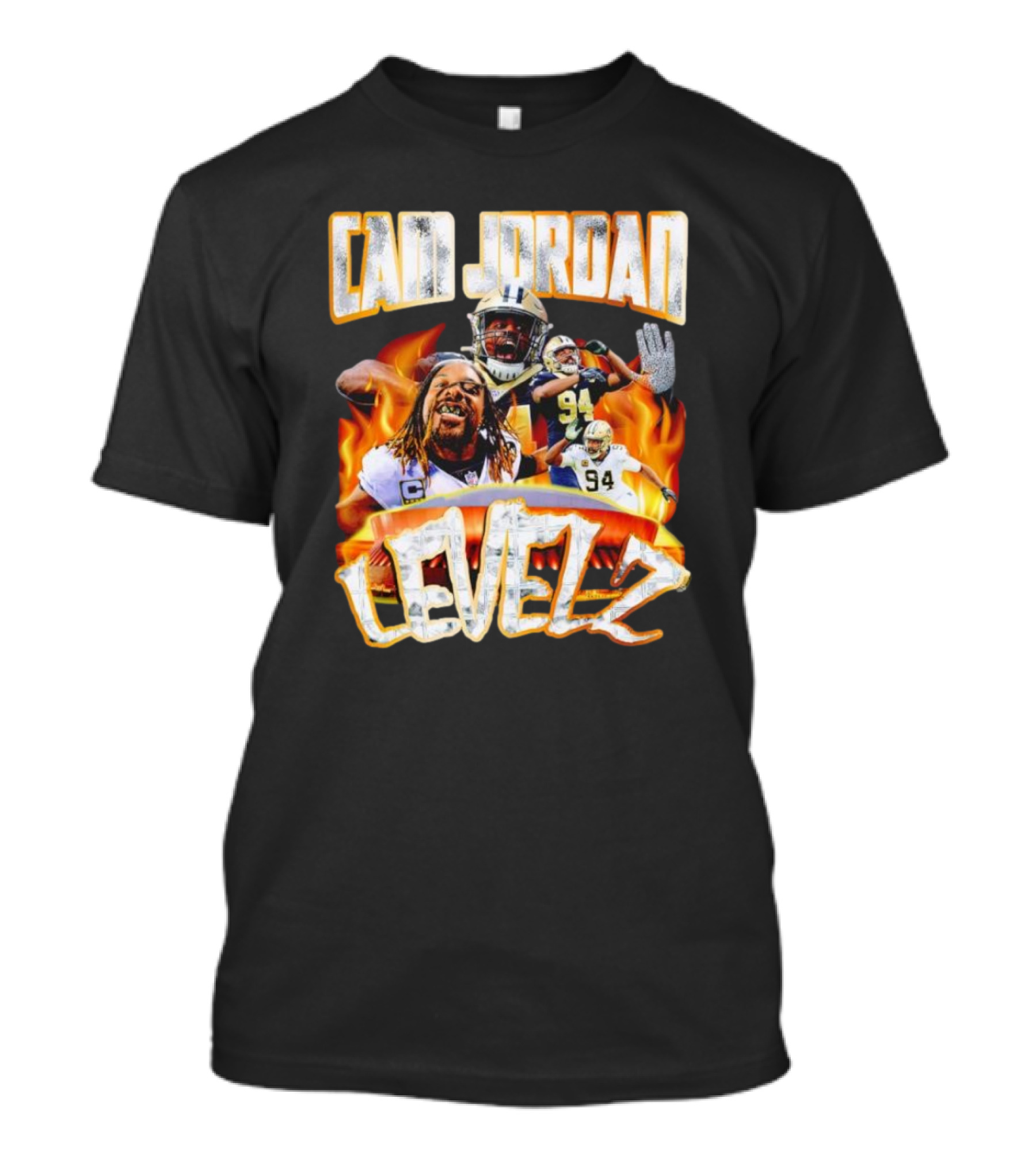 Cam Jordan Levelz Football Flames Action 94 T-Shirt