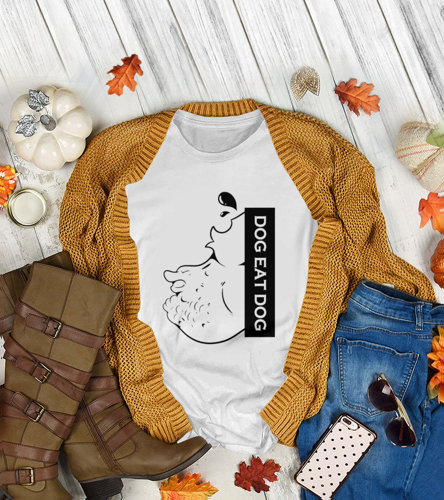 DOG EAT DOG Text with Canine Sketch T-Shirt