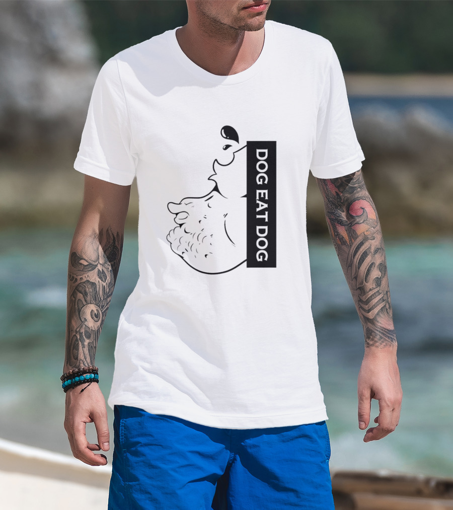 DOG EAT DOG Text With Canine Sketch T-Shirt