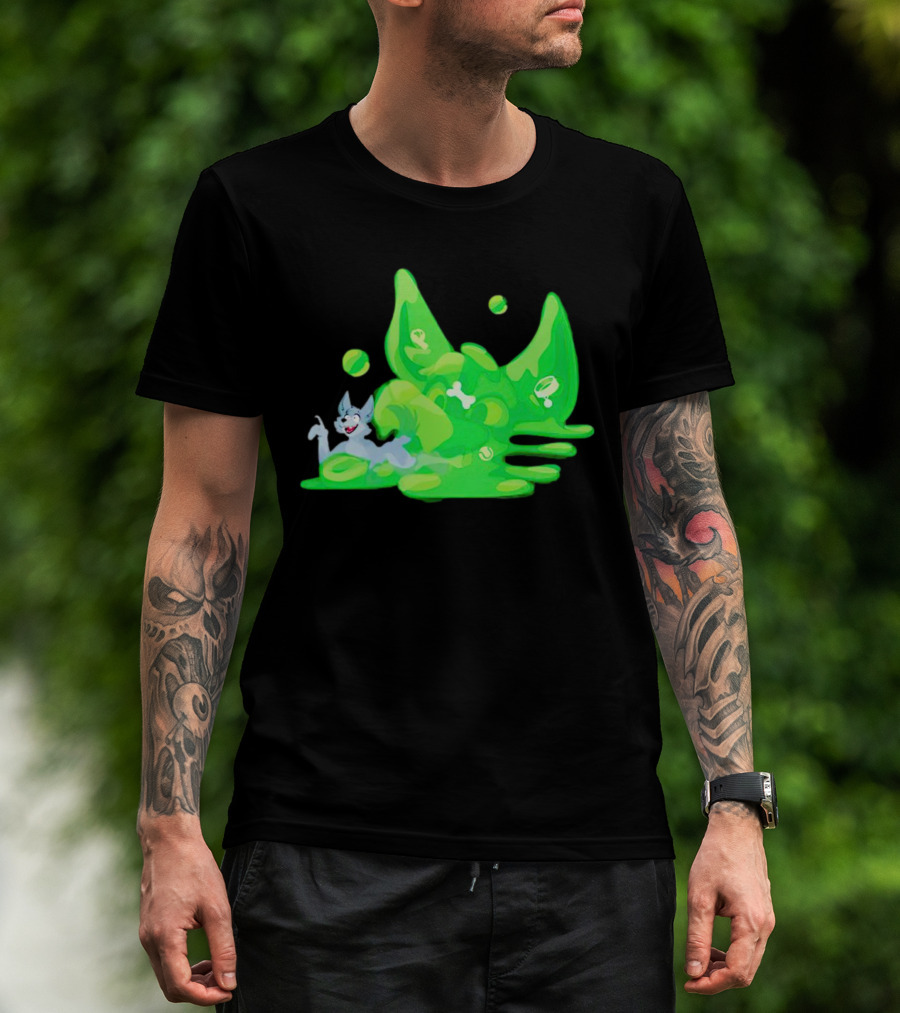 Gelatinous Dog Cartoon Slime With Playful Grey Pup And Green Ooze T-Shirt