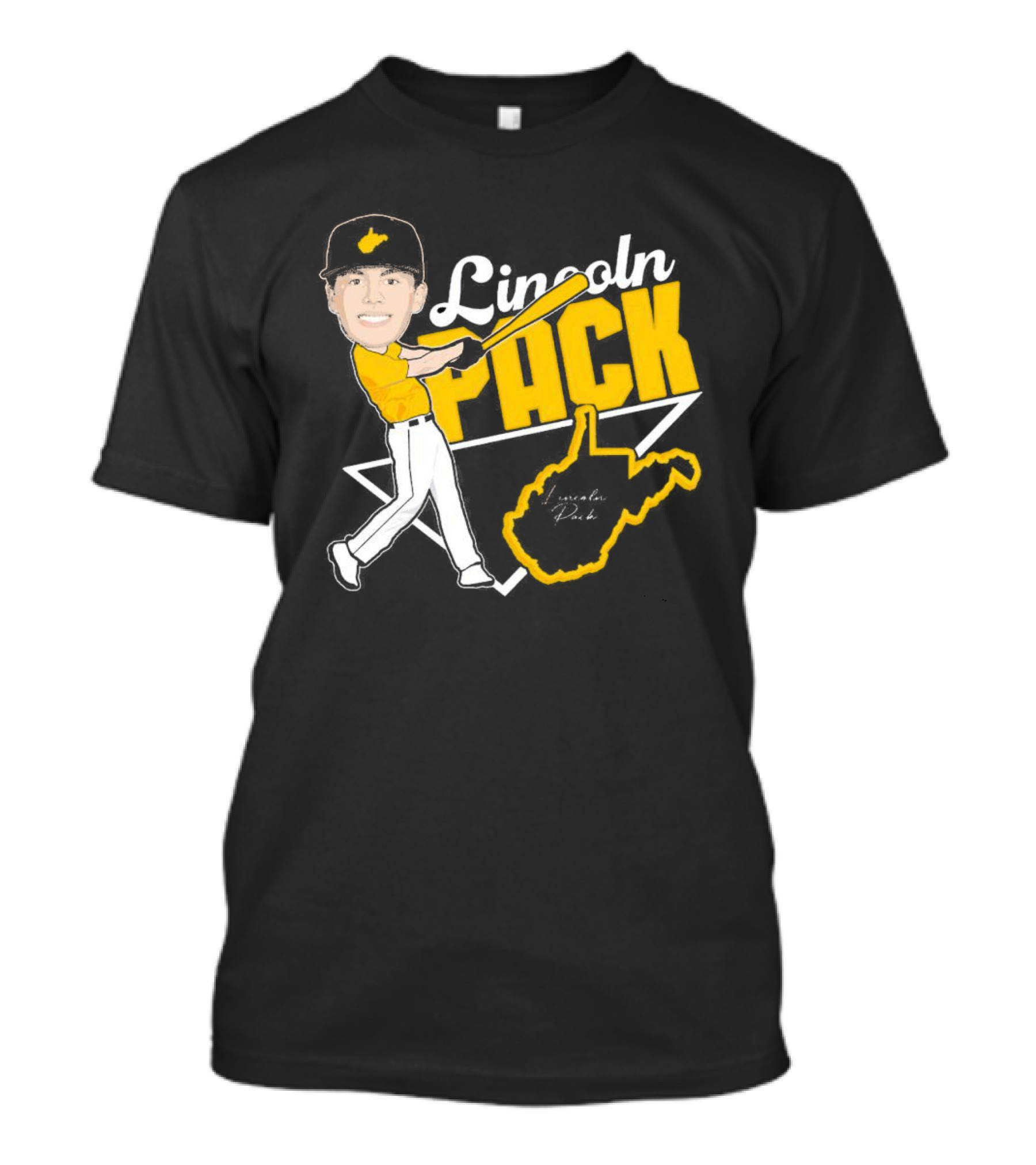 Lincoln Pack Baseball Caricature With Signature And West Virginia T-Shirt
